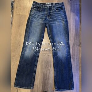 BKE Straight Leg Mens Jeans in Dark Blue Size 32L